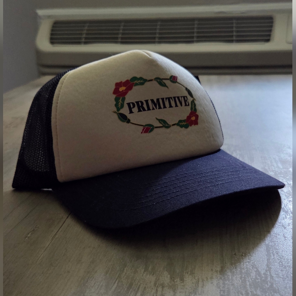 Primitive Black and Cream Floral Trucker Hat